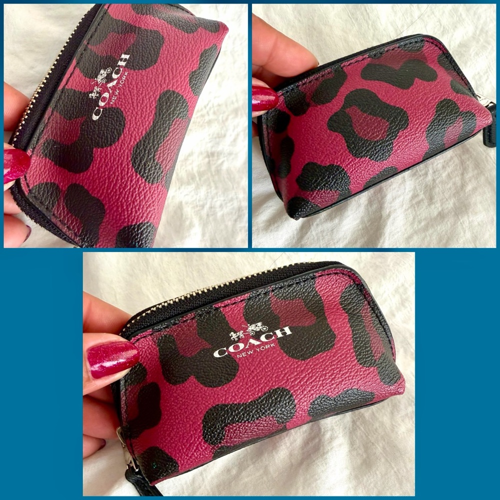 👑✅PRICE FIRM✅ Coach Leather Fuchsia Leopard Print Accessory RARE Trio🔥🔥🔥 - Picture 8 of 16